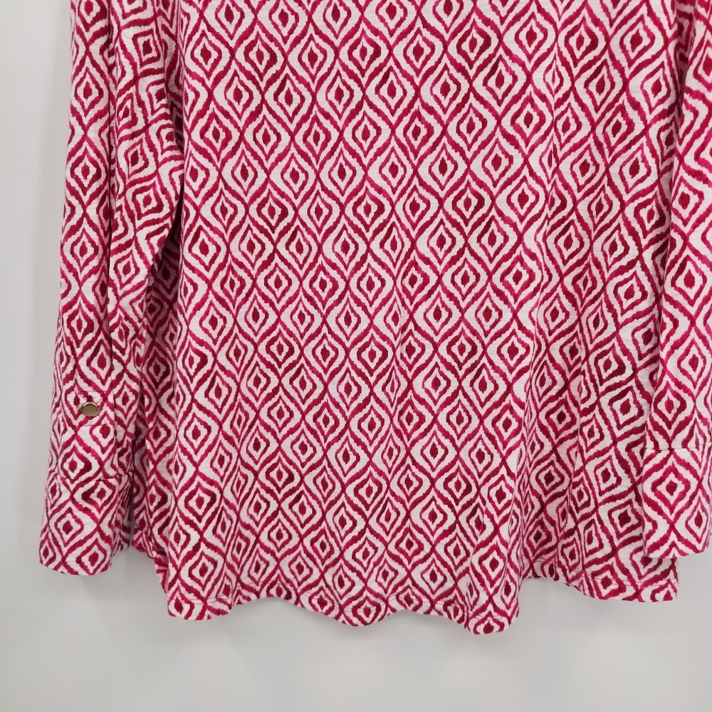 Chicos 3 Long Sleeve Printed Top Tee Womens Size XL Pink White Geometric - Picture 3 of 8